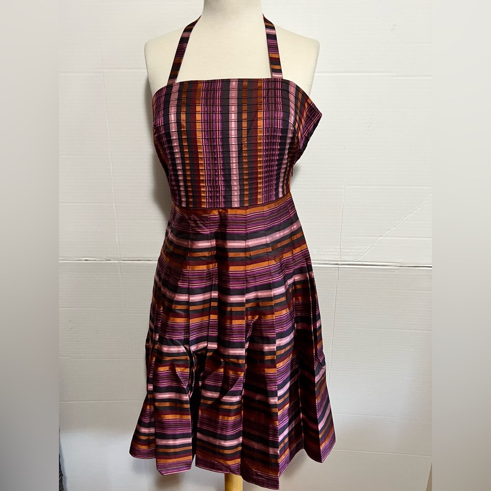 Kay Unger New York Silk Midi dress size 4 burgundy rust purple rose